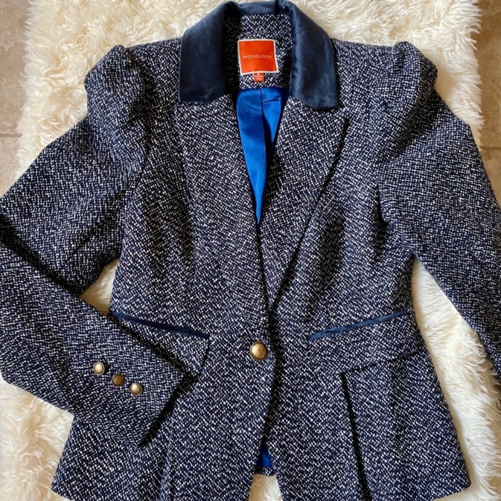 ModCloth Navy Tweed Blazer - Picture 3 of 5